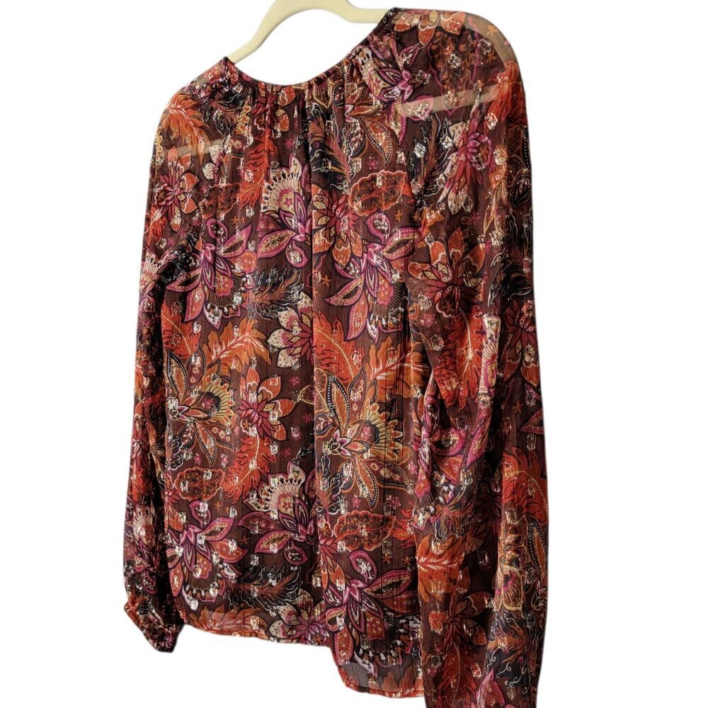 LOFT Womens Multicolor Floral Paisley Shimmer Clip Boho Office Work Top Small - Picture 5 of 10